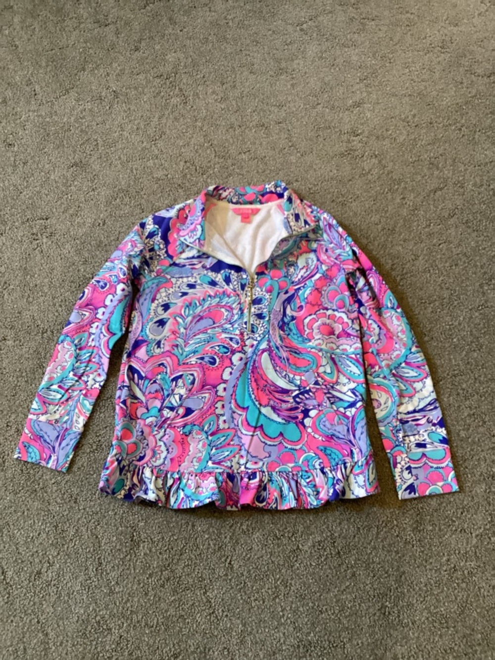 Lilly Pulitzer Pink and Aqua Paisley Half-Zip Top
